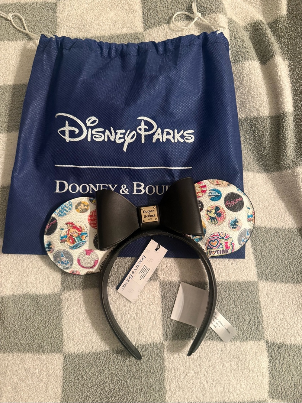 Dooney & Bourke Black Bow Minnie Ear Headband with Button Pattern